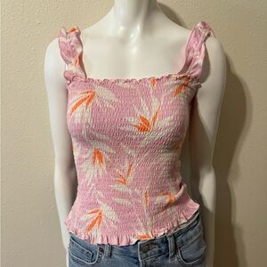 Billabong Floral Smocked Tank Top in Pink and Orange